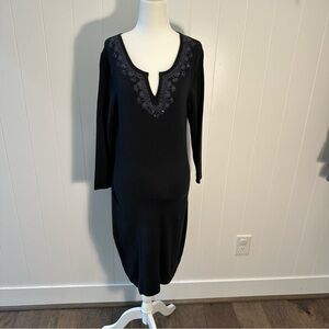 Tommy Bahama Pickford Embellished Split Neck Dress Black Small NWT